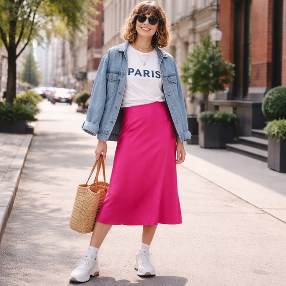 J. Crew Dresses & Skirts - J.Crew Gwyneth Satin Slip Skirt Fuchsia Pink Size Large Midi Bias Cut